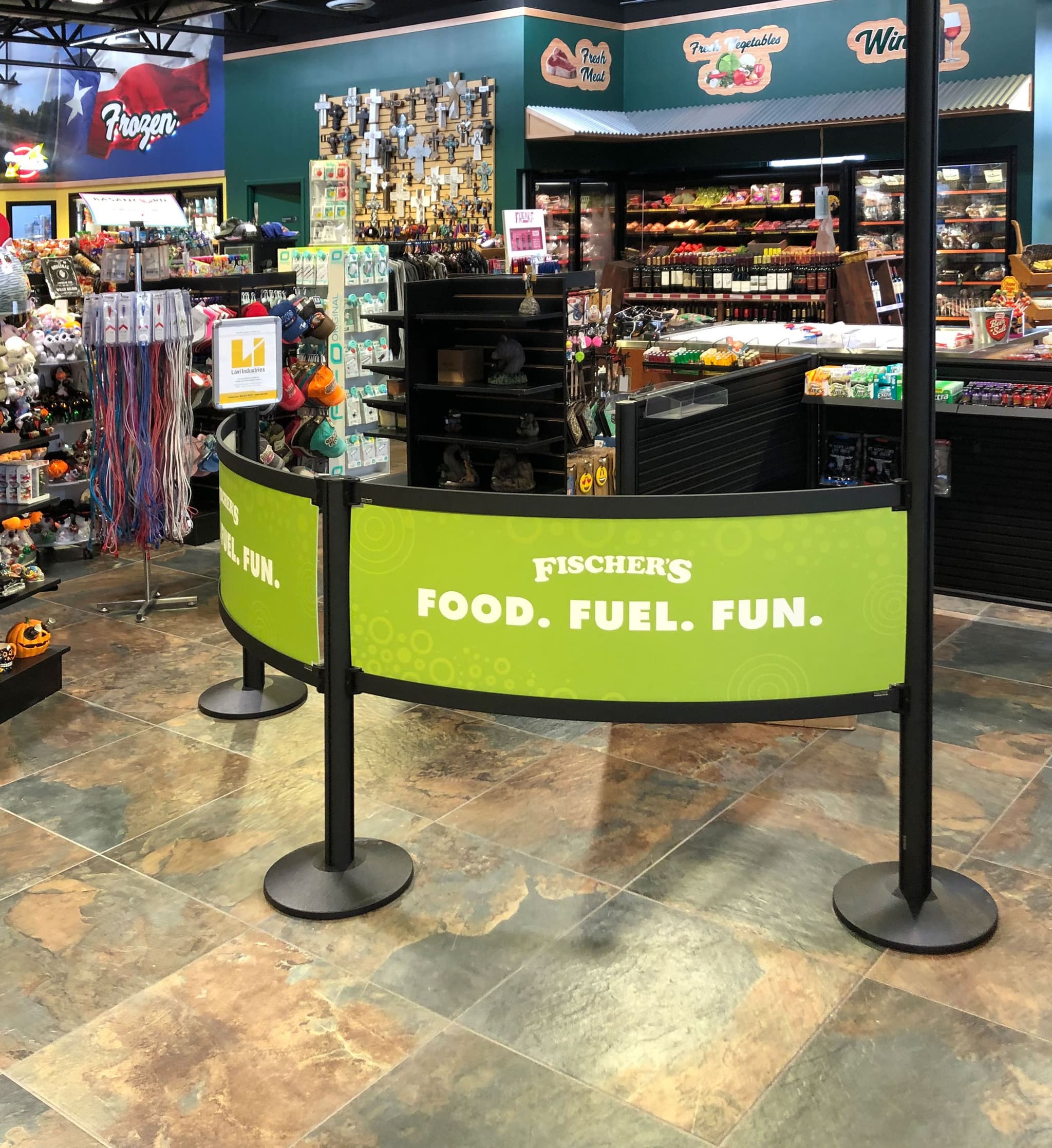 Rigid Rail Barriers in a convenience store checkout queue
