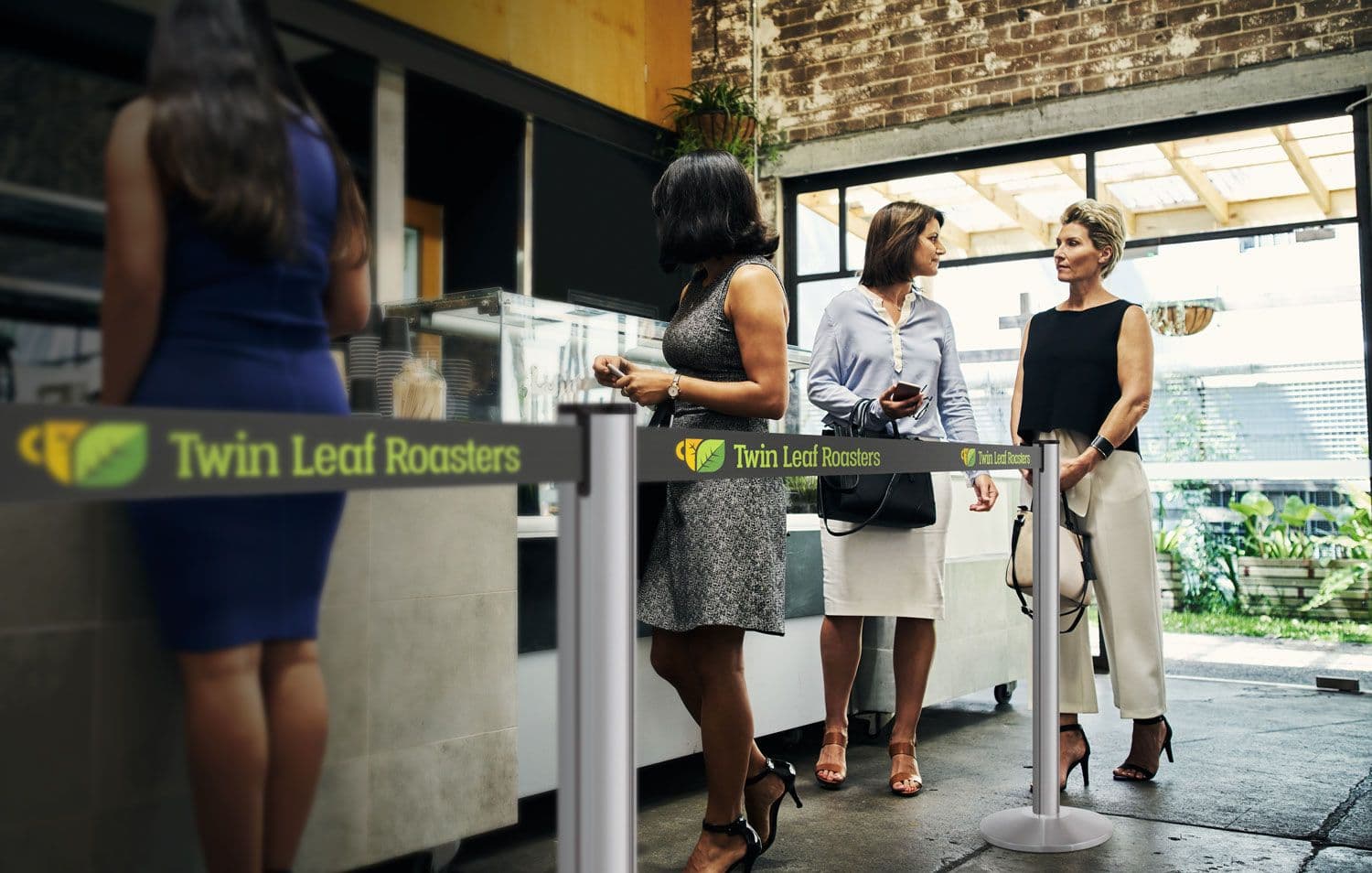 Retractable Belt Stanchion Queue in a Coffee Shop
