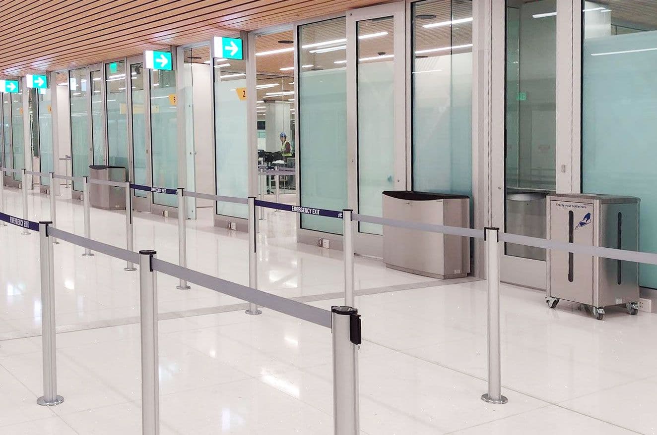 Denver airport retractable belt stanchions