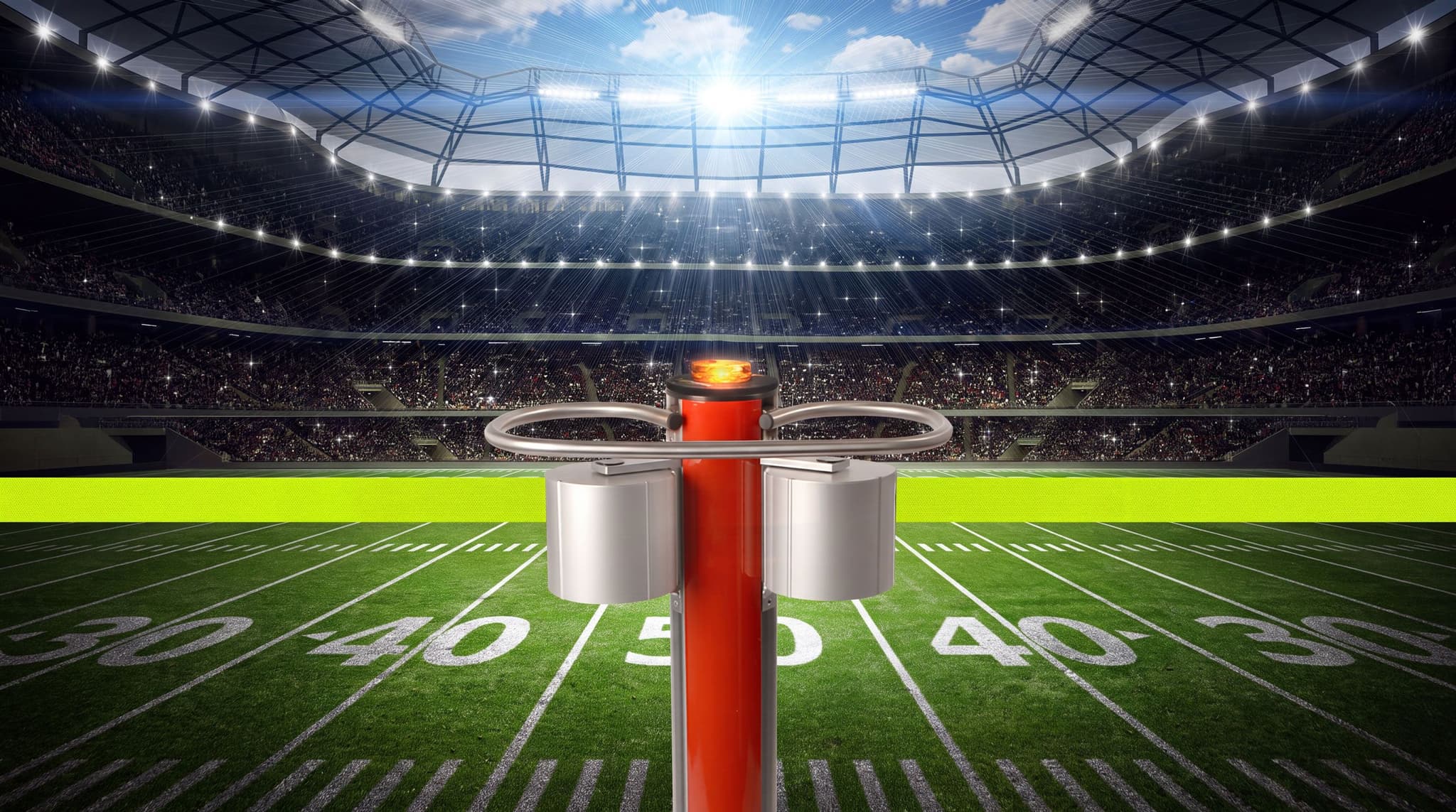 JetTrac Dual retractable belt barrier in a stadium