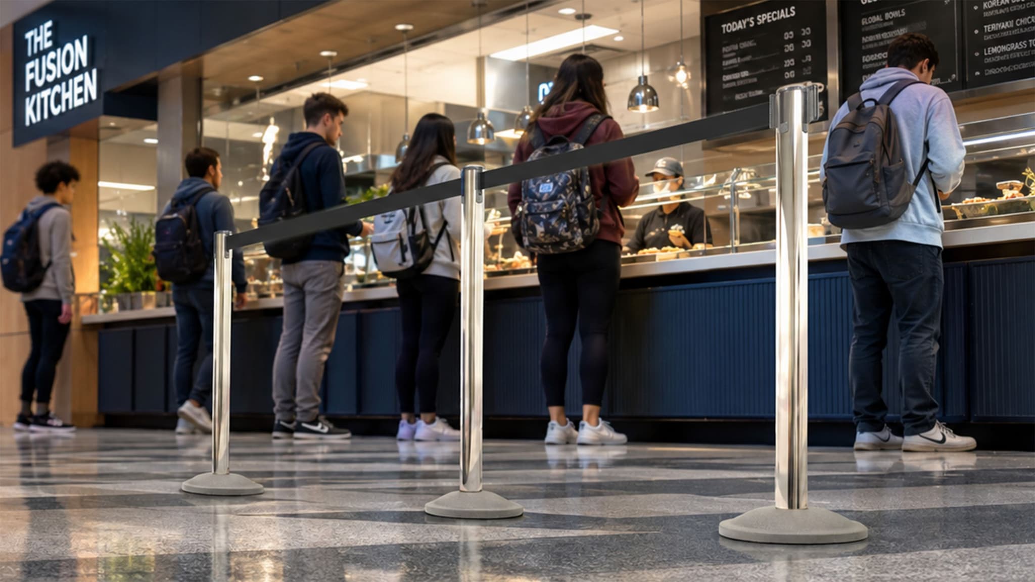 retractable belt stanchions dining hall college school