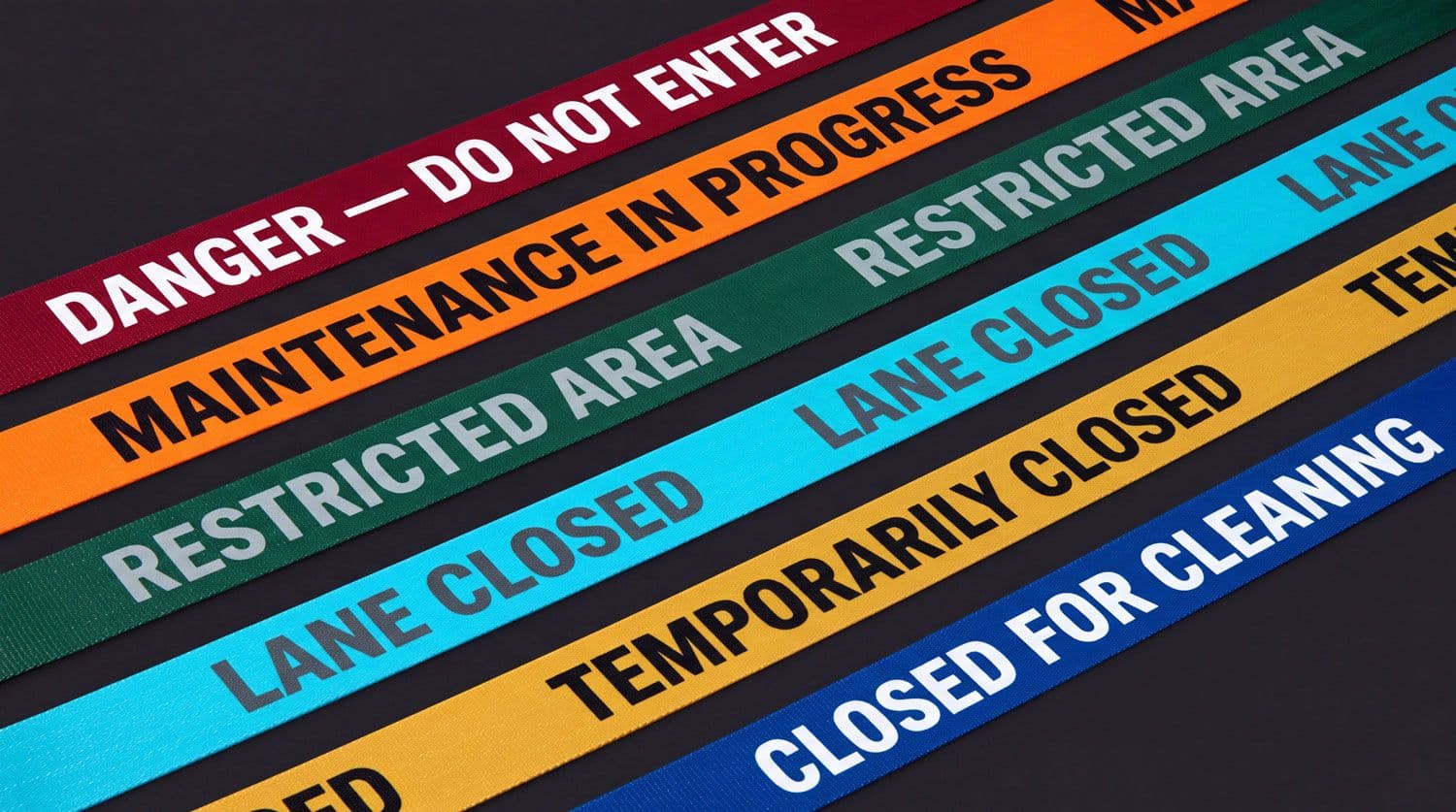 Custom printed belts on retractable safety barriers