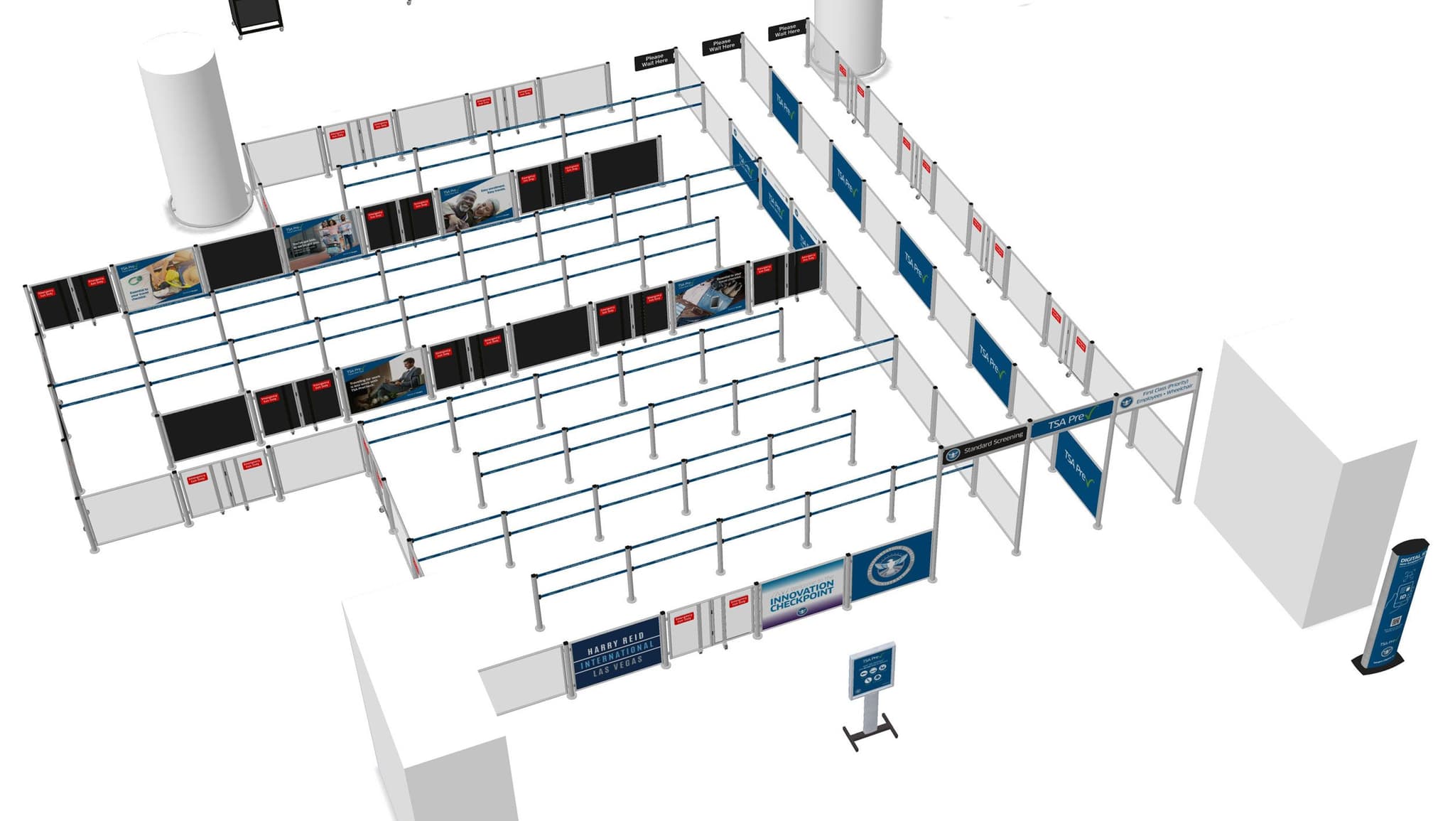 Signage visualization with a 3D queue layout design
