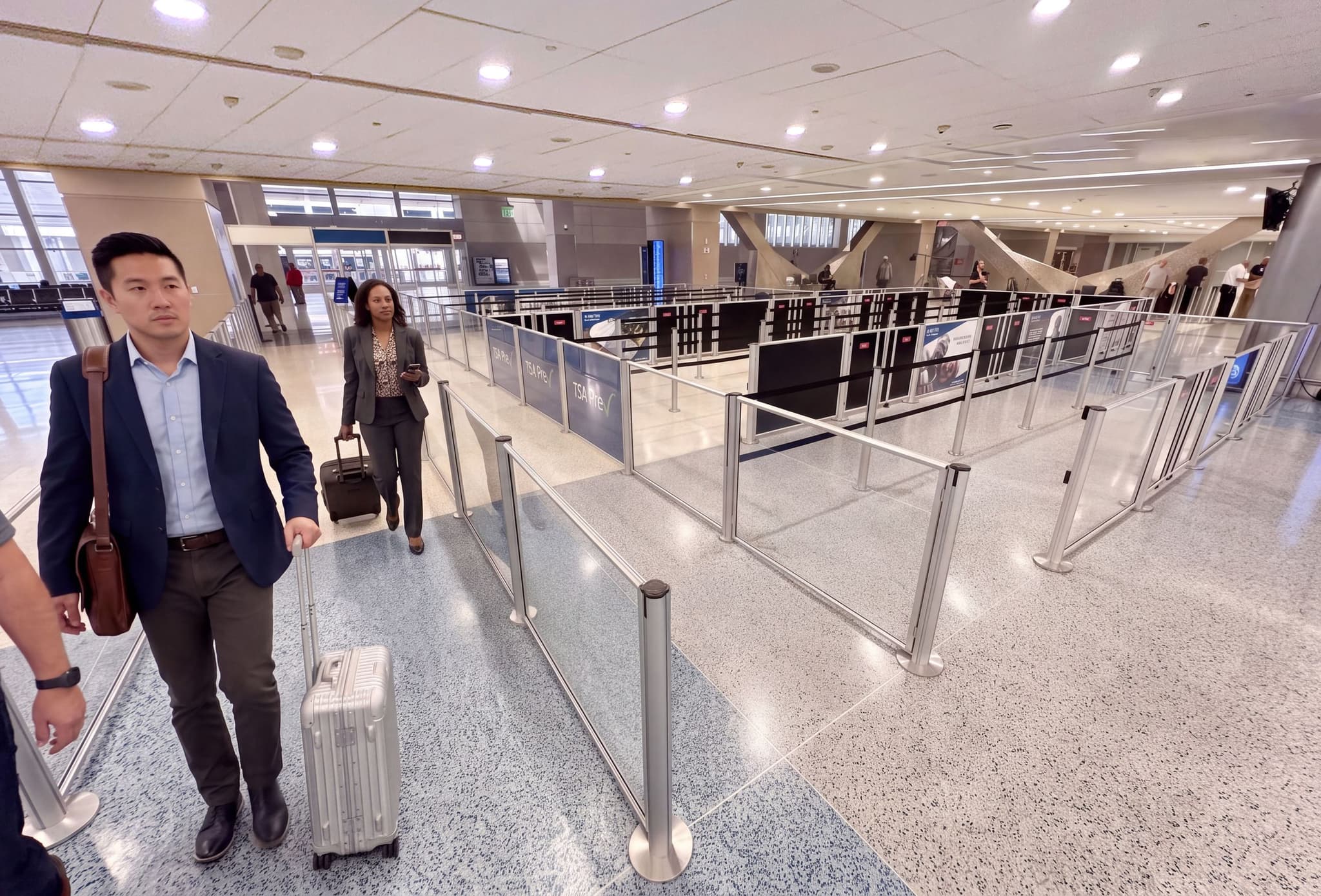 Post and panel queue barriers at Harry Reid International Airport