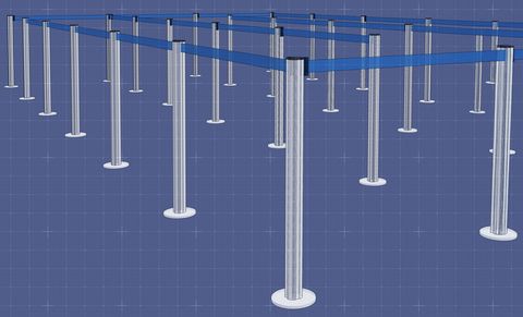 3D drawing of stanchions in a queue