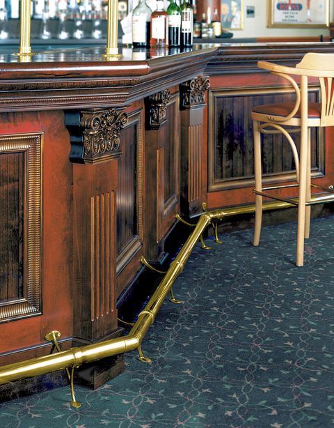 Brass footrail using combination bracket and flush fittings