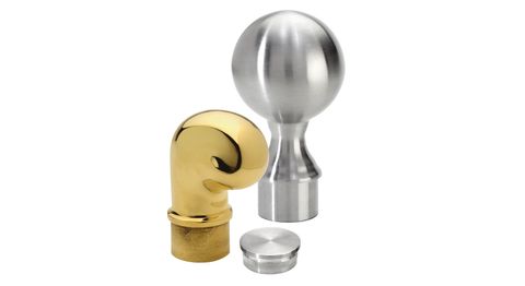 Railing end caps and finials in brass and stainless steel