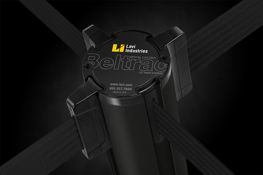 Top of Beltrac Stanchion with 4 retractable belt connections