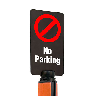 Delineator post with sign on top