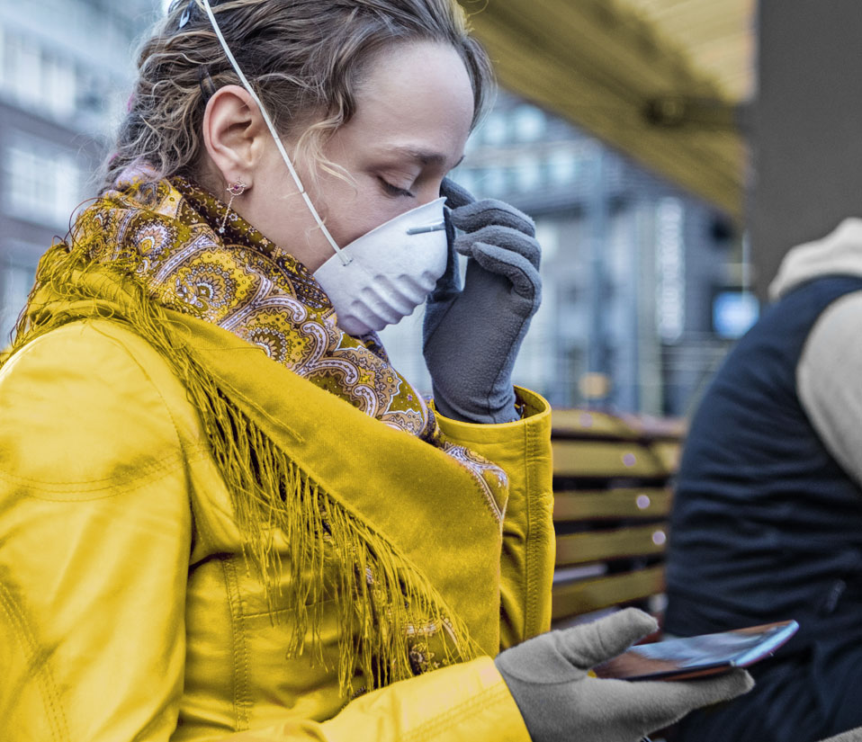 Customer waiting with mask