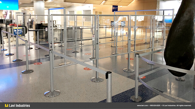 Airport,Government,Barriers,Queuing,Security,Signage,SocialDistancing,RigidRail,Stanchions,QueueGuard