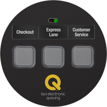 The Lavi electronic queue system remote control, a handheld device used to manage customer flow and queuing.