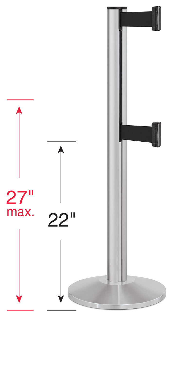 Chrome Post with 7 foot Black Belt and Sign Beltrac Stanchion 2 Post Queue Line Kit 