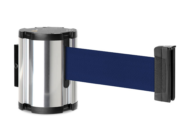 Lavi Industries 50-41300SA/SF Beltrac 13 Magnetic Wall-Mounted Retractable Belt Barrier Satin with Safety Stripe Belt 