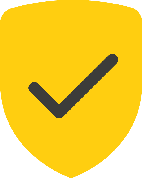 A yellow shield with a checkmark in the center.