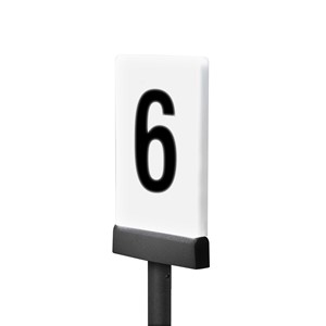 Click to go to product detail page. A close up of the a etched panel station light, with a wrinkle black finish, and the number 6 on it.