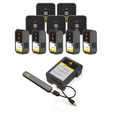 Click to go to product detail page. Controllers organized in a pyramid structure with 2 station remotes in the first row, 3 station remotes in second row, and 5 light controllers in the third row. Underneath these is a qdrive connected to a q computer.